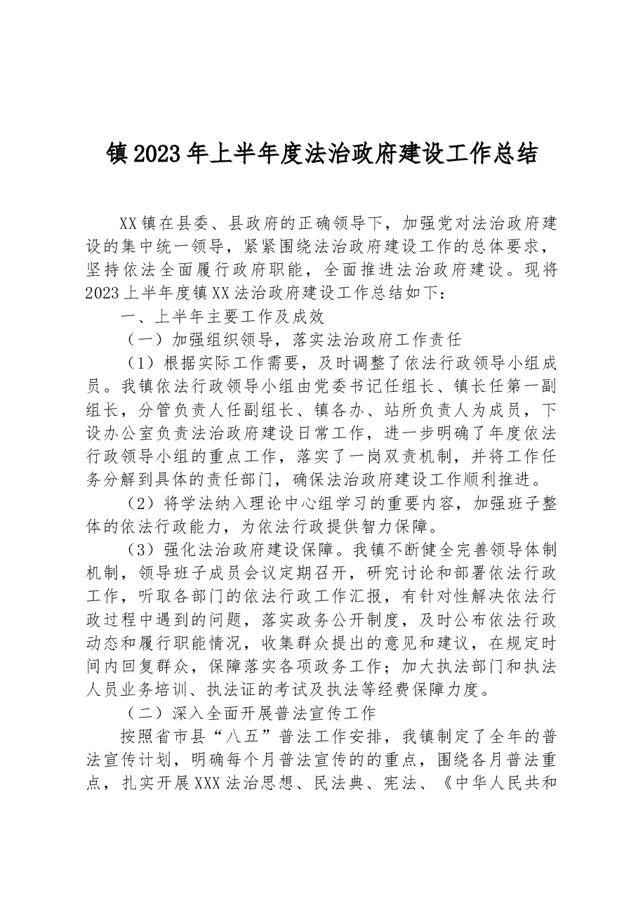 镇2023年上半年度法治政府建设工作总结.docx，第1页预览