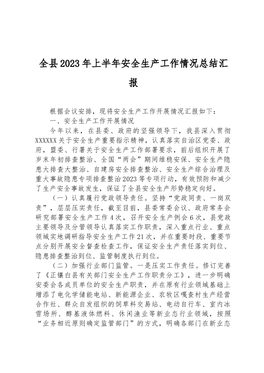全县2023年上半年安全生产工作情况总结汇报.docx,第1页预览