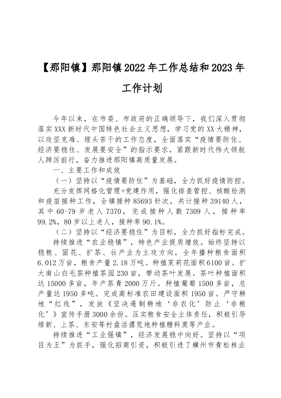 那阳镇2022年工作总结和2023年工作计划.docx,第1页预览