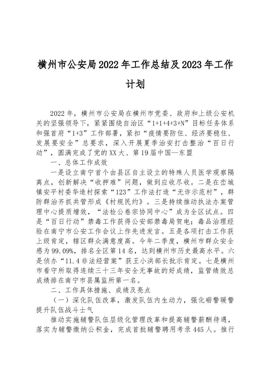 横州市公安局2022年工作总结及2023年工作计划.docx,第1页预览