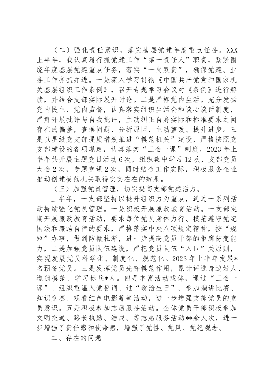 2023年上半年党支部书记抓党建工作述职报告.docx,第2页预览