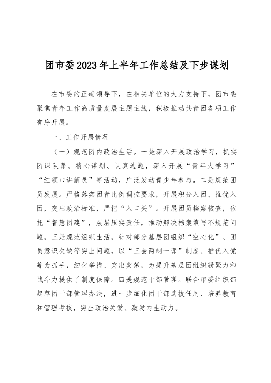 团市委2023年上半年工作总结及下步谋划.docx,第1页预览