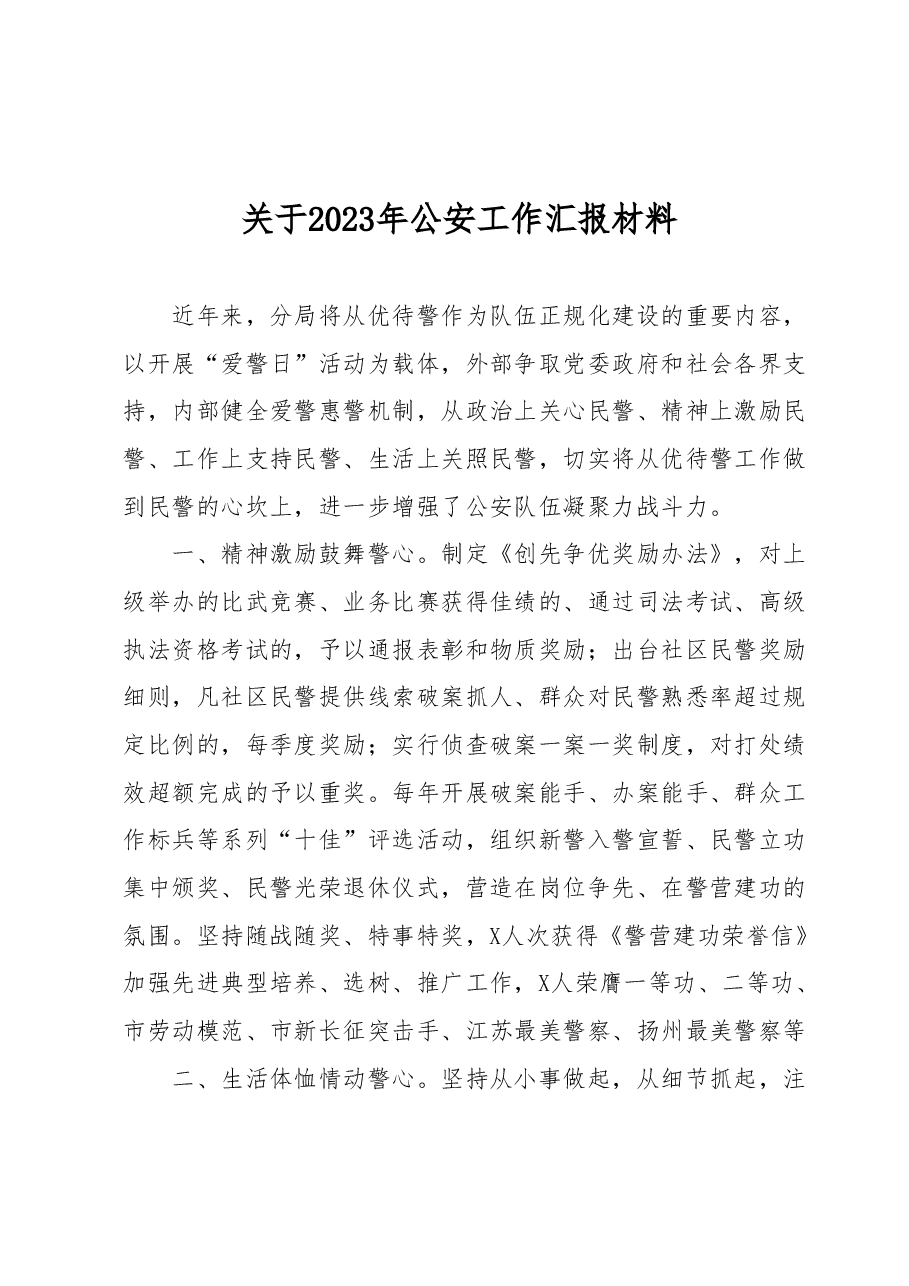 关于2023年公安工作汇报材料.docx,第1页预览