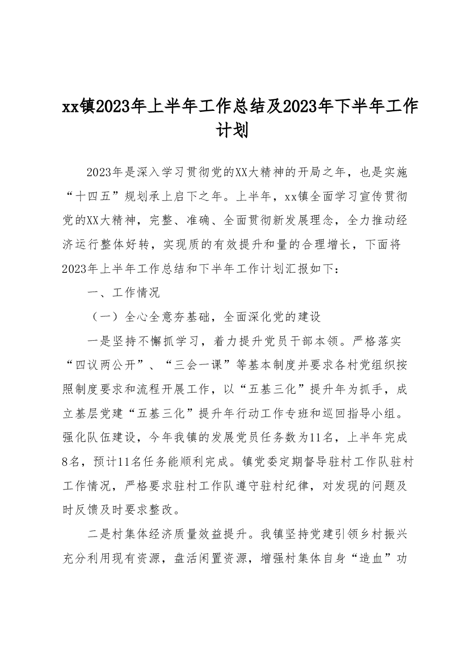 xx镇2023年上半年工作总结及2023年下半年工作计划.docx,第1页预览