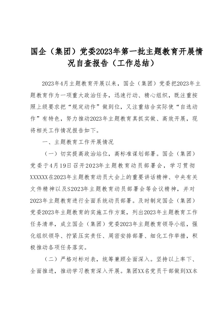 国企(集团)党委2023年第一批主题教育开展情况自查报告(工作总结).docx,第1页预览