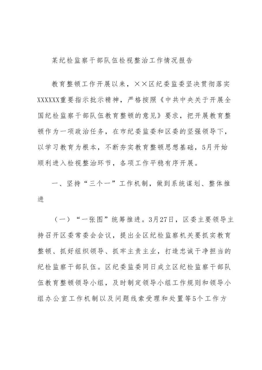 某纪检监察干部队伍检视整治工作情况报告.docx,第1页预览