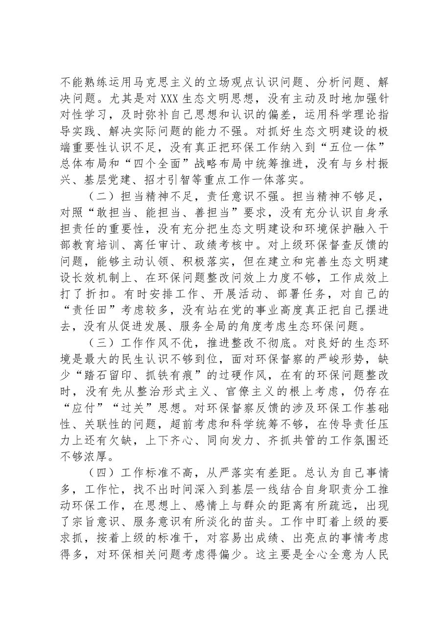 环保督察回头看问题整改专题民主生活会个人对照检查材料.docx,第3页预览