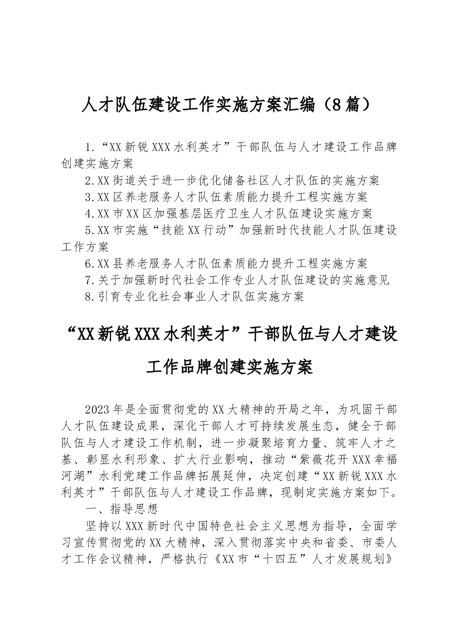 (8篇)人才队伍建设工作实施方案汇编.docx,第1页预览