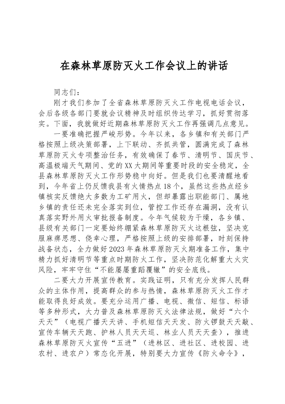 在森林草原防灭火工作会议上的讲话.docx,第1页预览