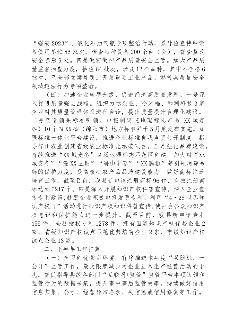 市场监管局2023年上半年工作总结和下半年工作计划.docx,第3页预览