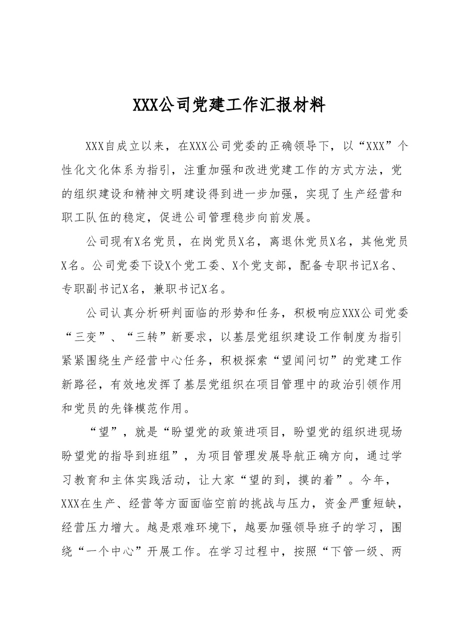 XXX公司党建工作汇报材料.docx,第1页预览