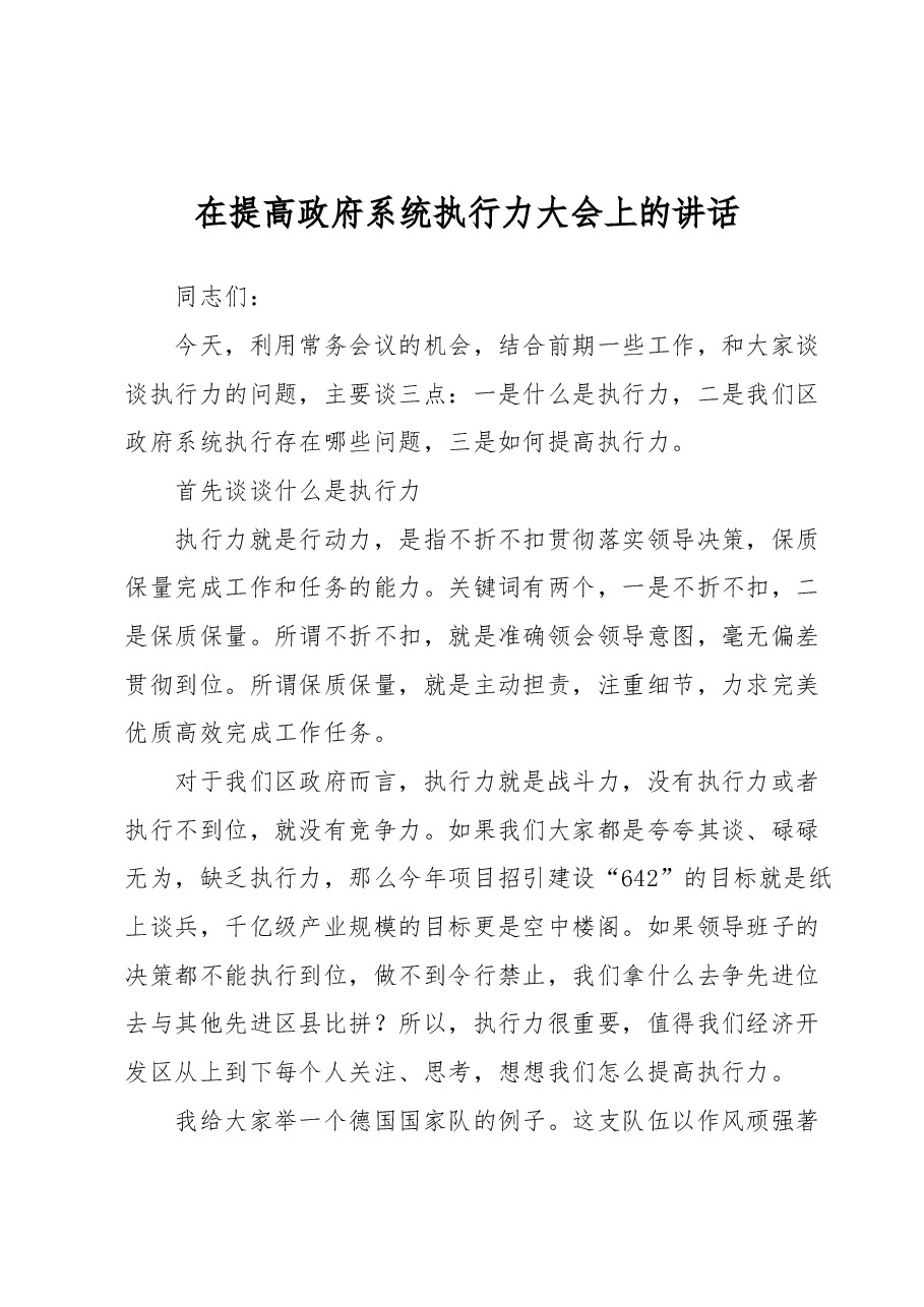 在提高政府系统执行力大会上的讲话.docx,第1页预览