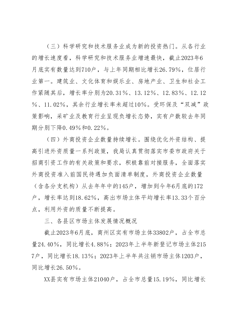 XX市2023年上半年市场主体发展情况报告.docx,第3页预览