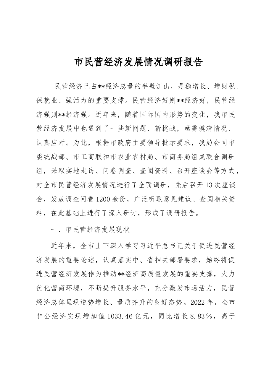 市民营经济发展情况调研报告.docx,第1页预览
