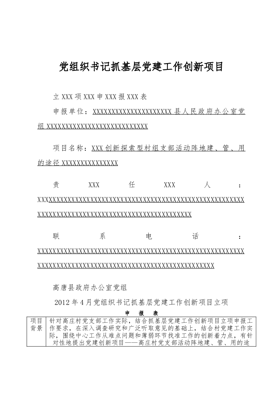 党组织书记抓基层党建工作创新项目立项申报表.doc,第1页预览