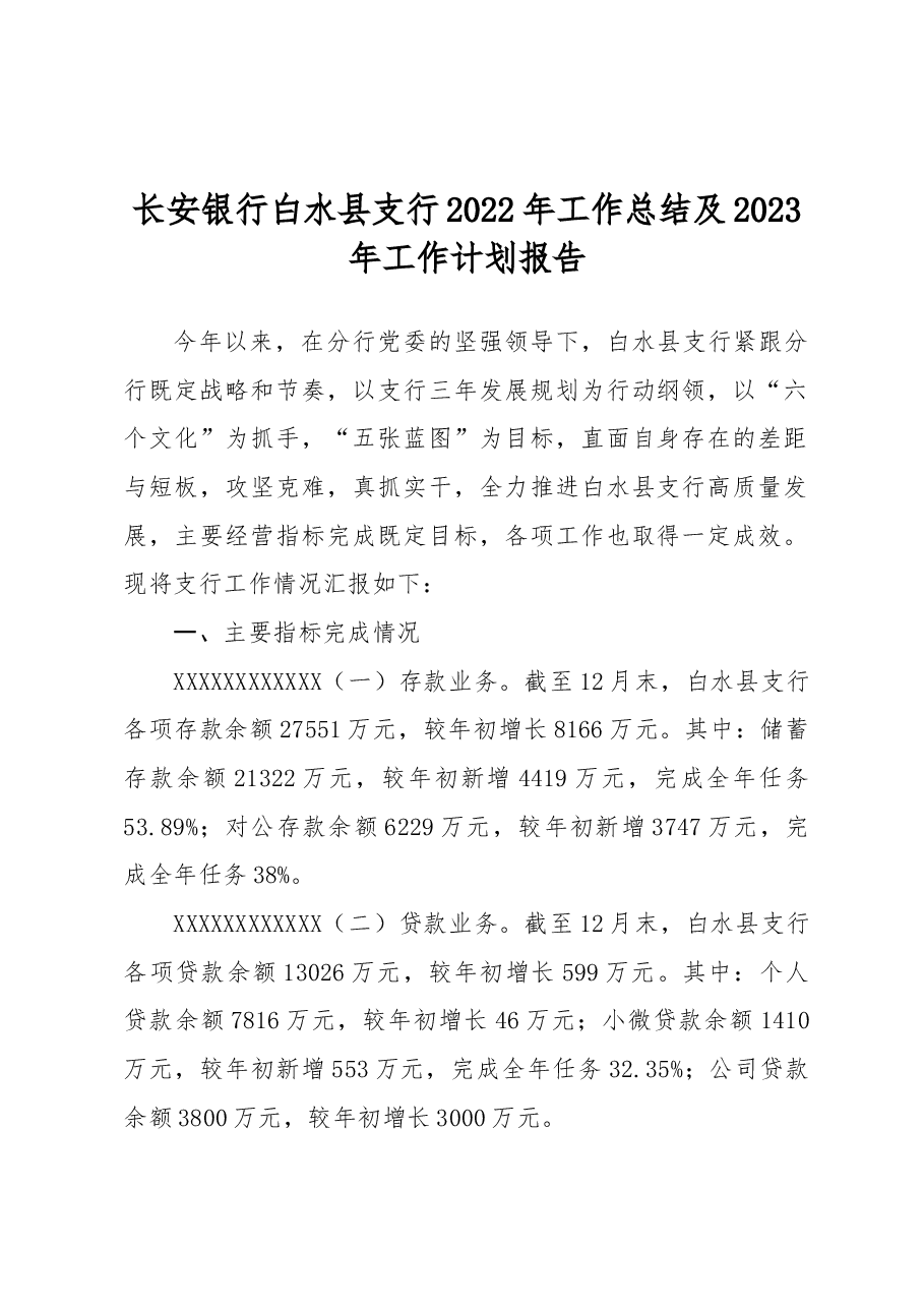 银行支行2022年工作总结及2023年工作计划报告.doc,第1页预览