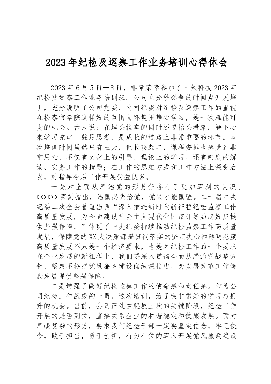 2023年纪检及巡察工作业务培训心得体会.docx，第1页预览