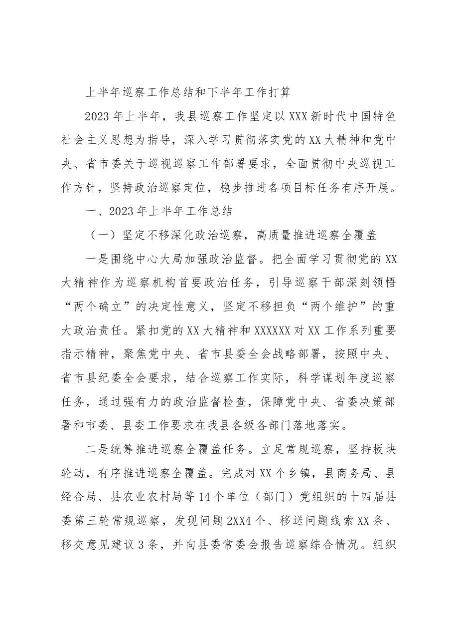 巡察办2023年上半年工作总结.docx,第1页预览