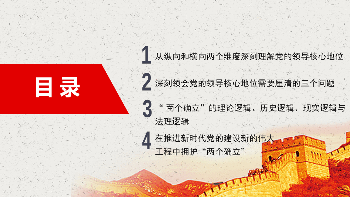 主题党课讲稿:深刻认识党的领导核心地位和“两个确立”的决定性意义(ppt).pptx,第4页预览