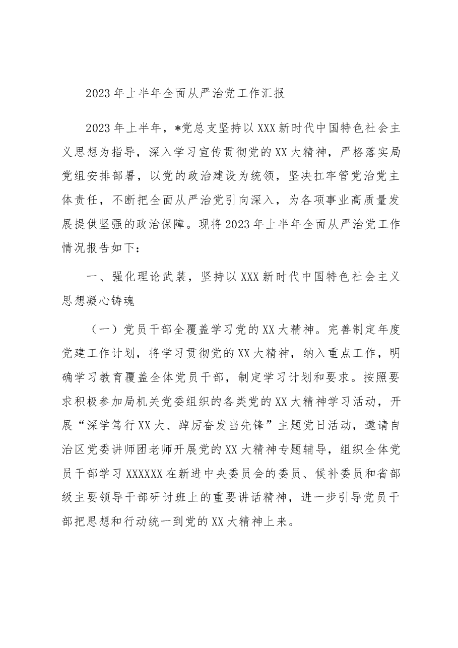 2023年上半年全面从严治党工作汇报.docx,第1页预览