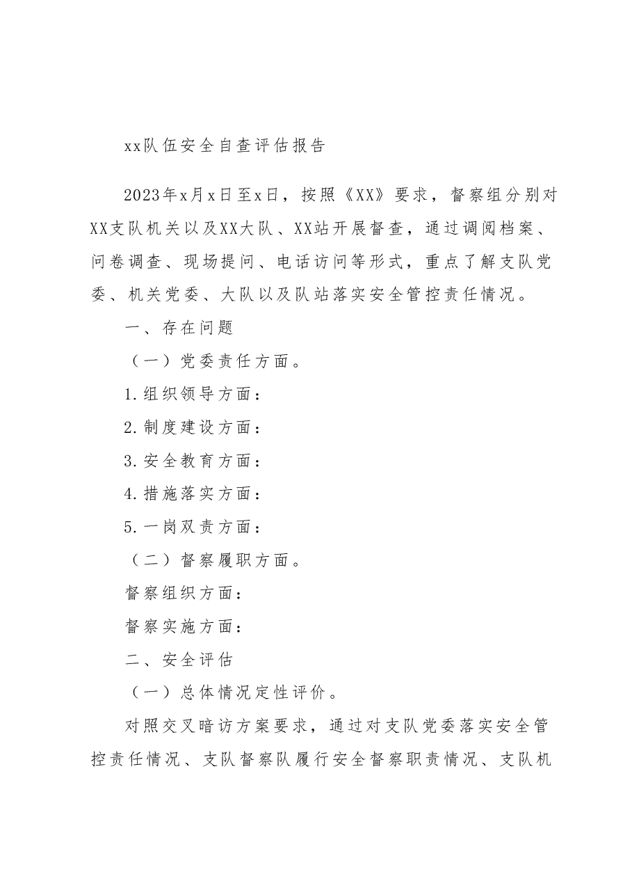 xx队伍安全自查评估报告.docx,第1页预览