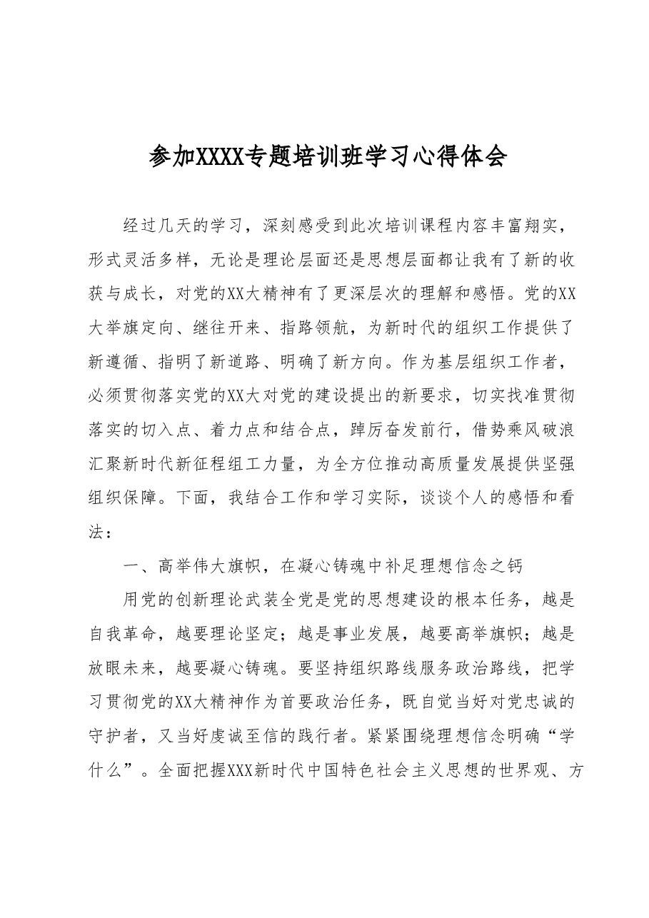 参加XXXX专题培训班学习心得体会.docx，第1页预览