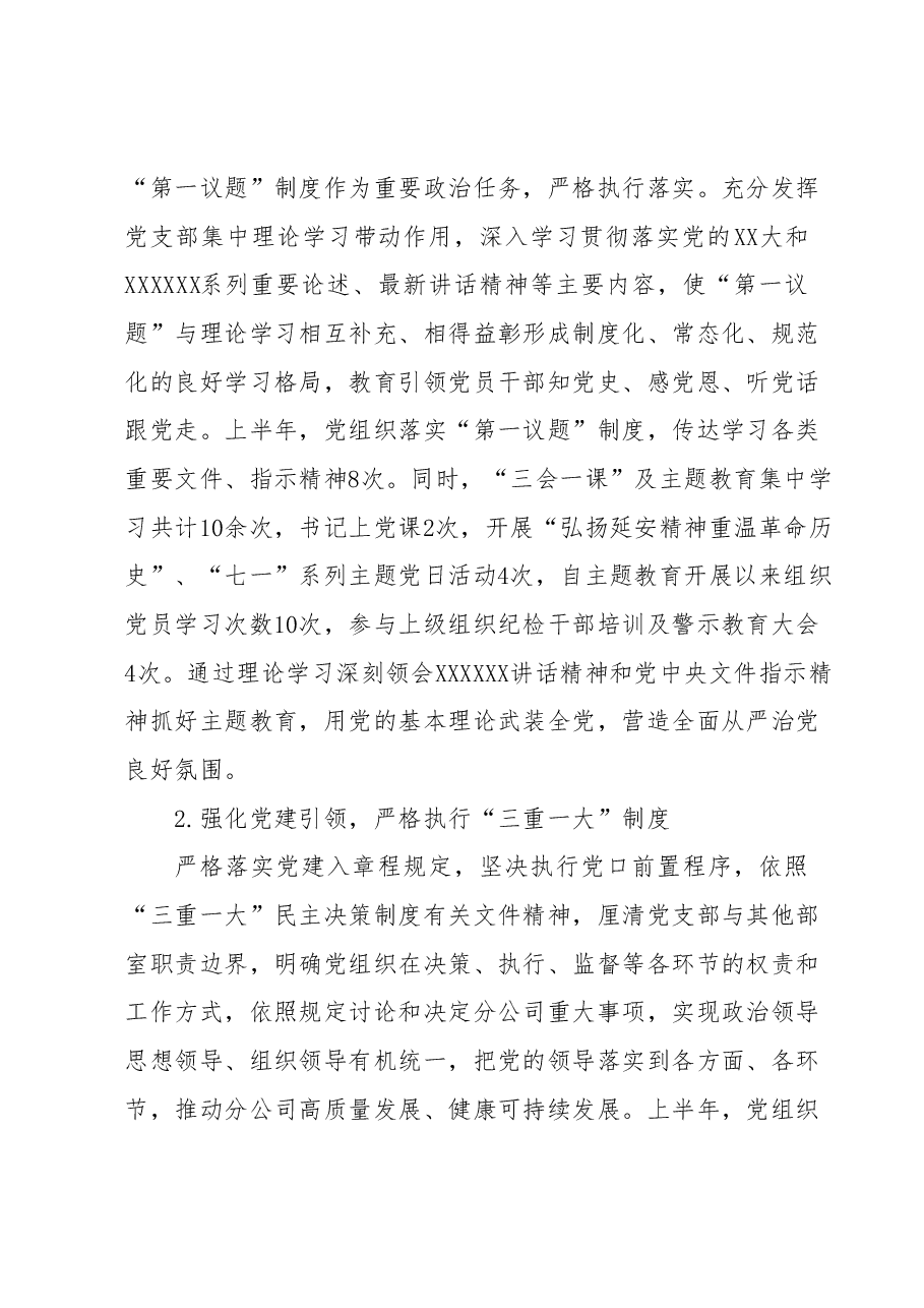 国企党支部2023年落实全面从严治党（党建）责任年中自查报告.docx，第3页预览