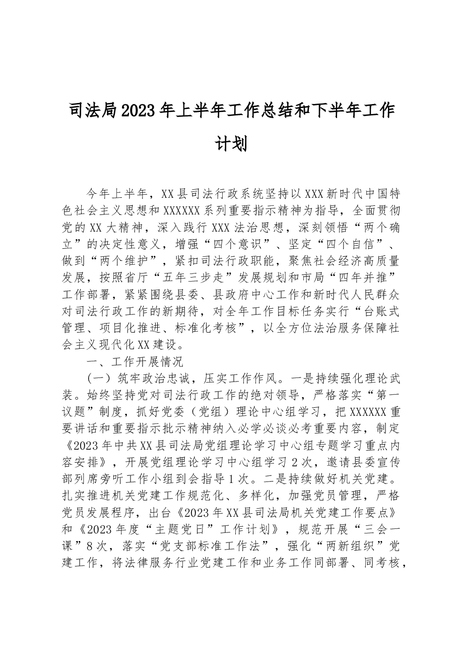 司法局2023年上半年工作总结和下半年工作计划.docx,第1页预览