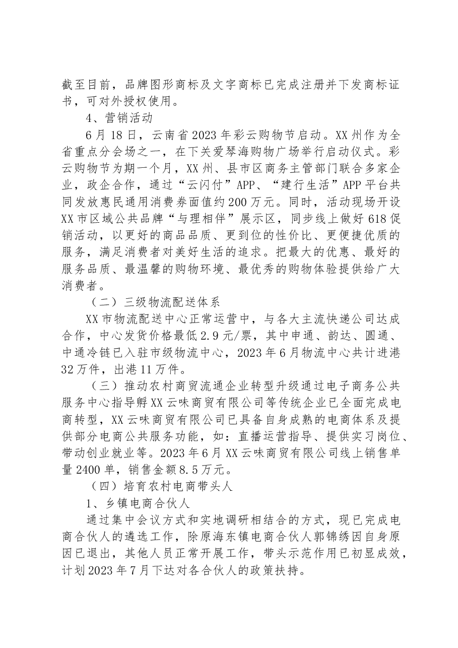 2023年XX市电子商务进农村综合示范项目六月工作进度汇报材料.docx,第2页预览