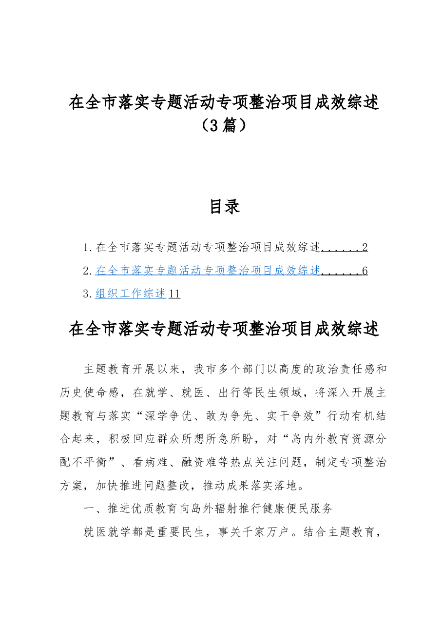 （3篇）在全市落实专题活动专项整治项目成效综述.docx，第1页预览
