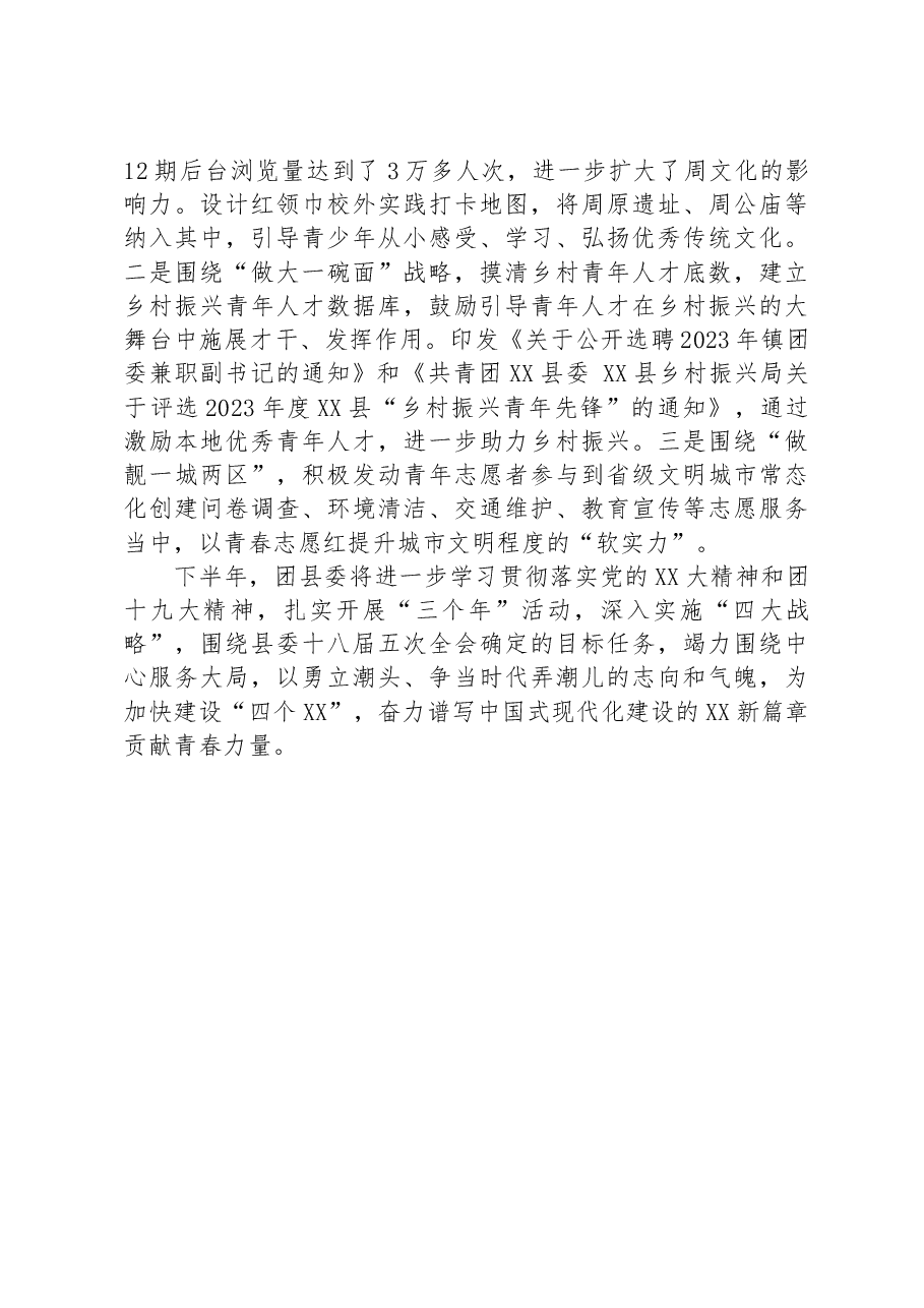 共青团XX县委2023年上半年工作总结.docx，第3页预览