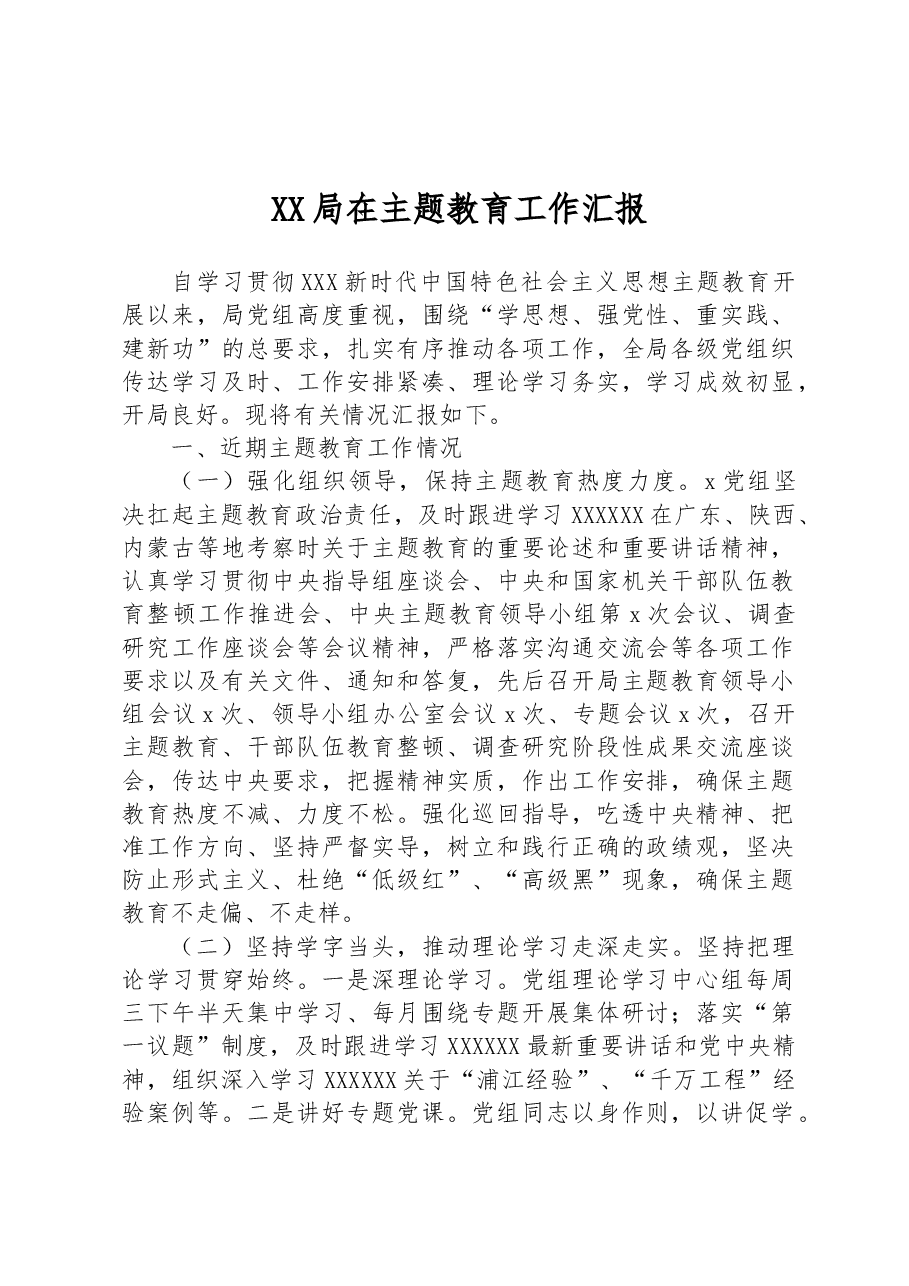 XX局在主题教育工作汇报.docx,第1页预览
