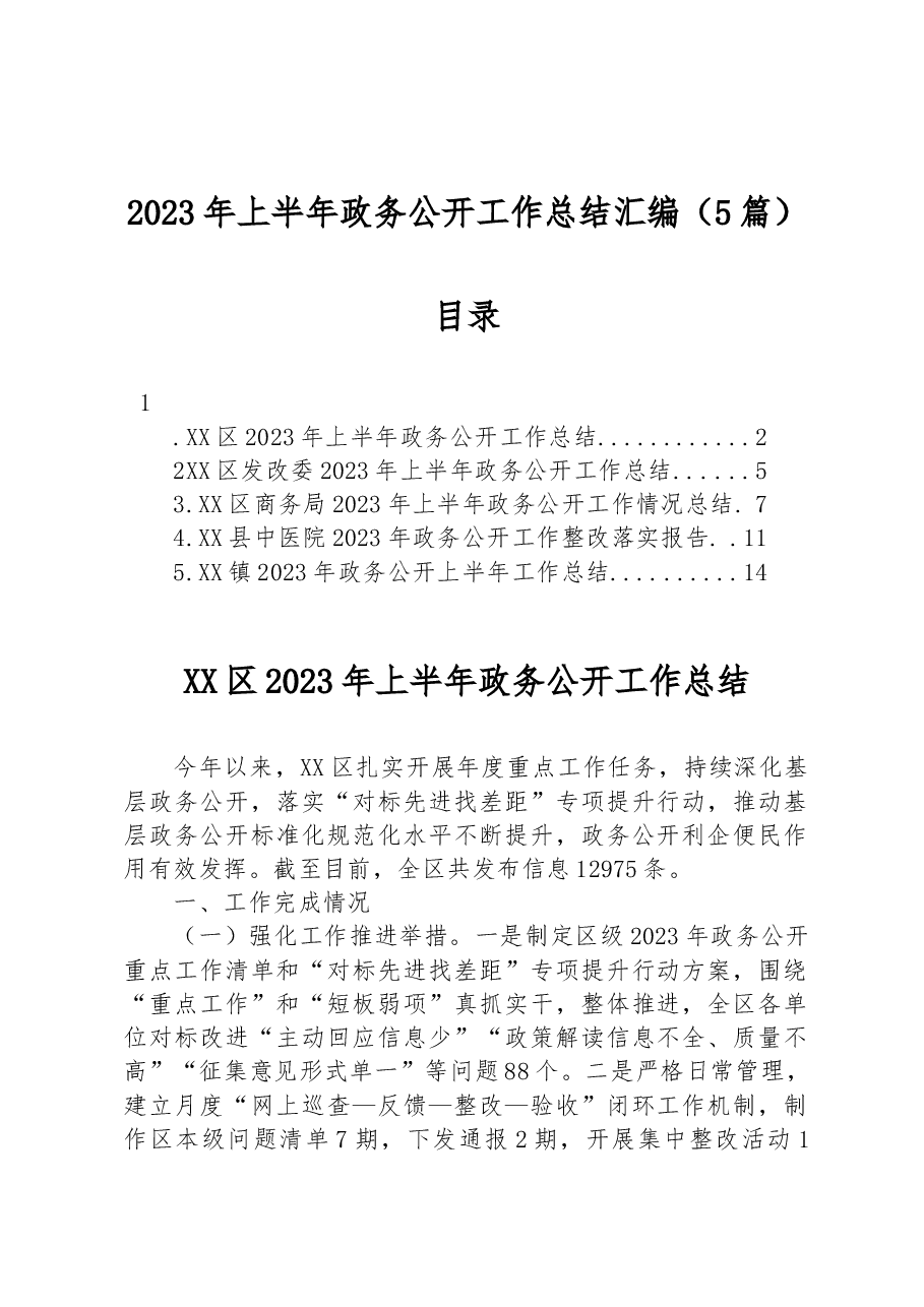 (5篇)2023年上半年政务公开工作总结汇编.docx,第1页预览
