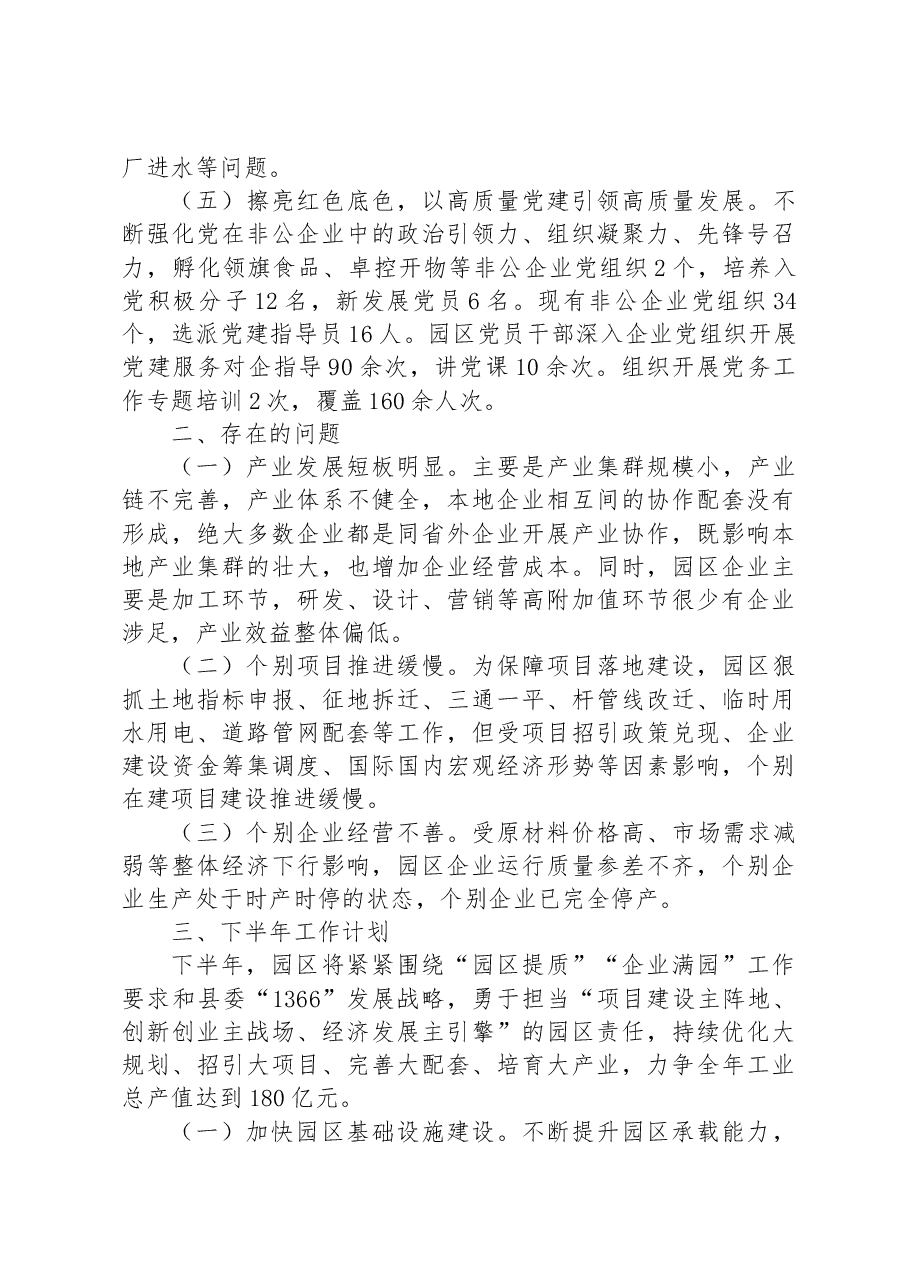 XX工业园区2023上半年工作总结及下半年工作计划.docx,第3页预览