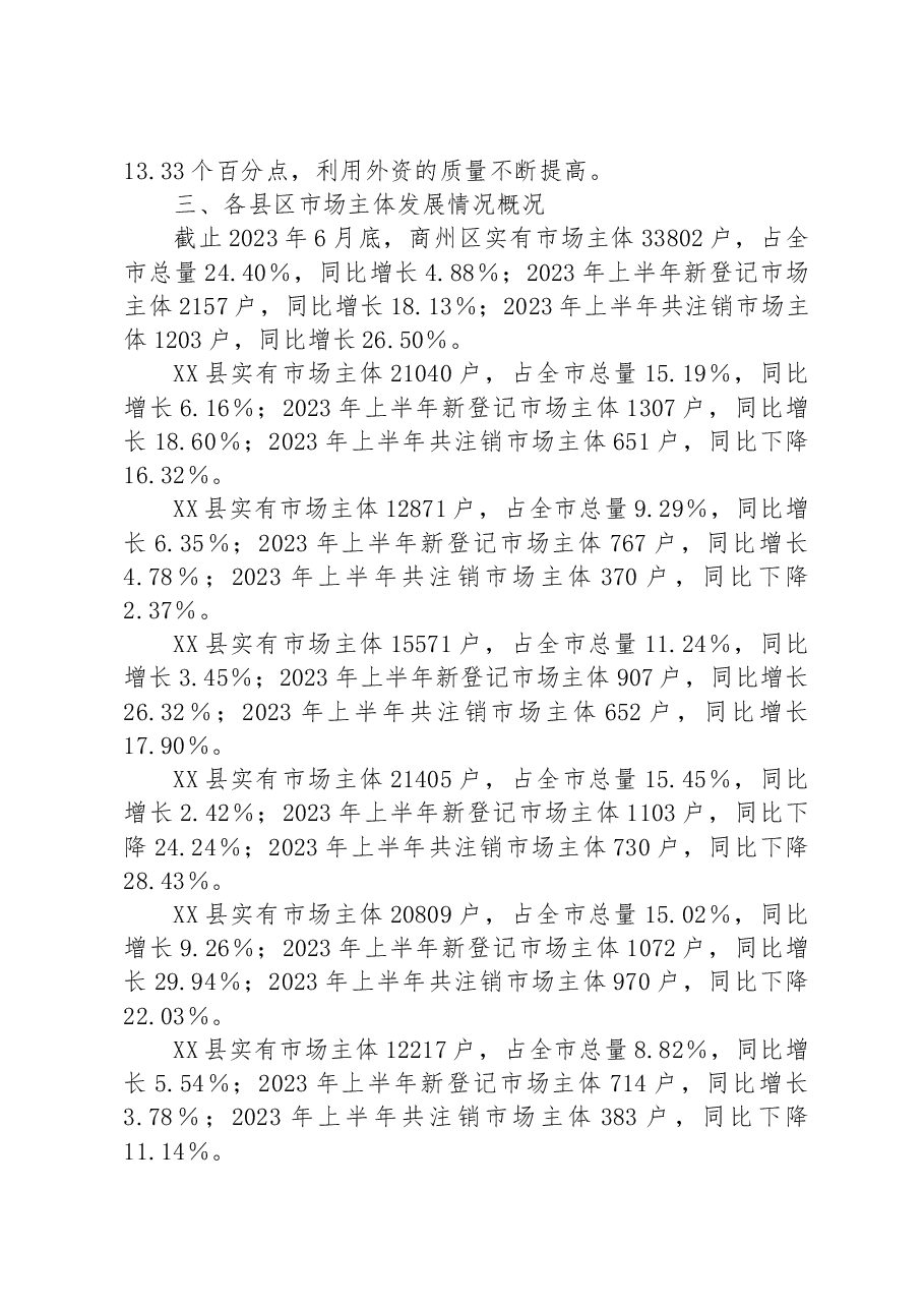 市2023年上半年市场主体发展情况报告.docx，第3页预览