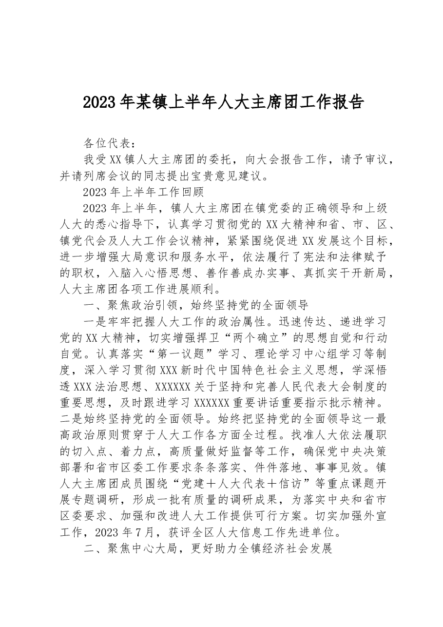 2023年某镇上半年人大主席团工作报告.docx,第1页预览