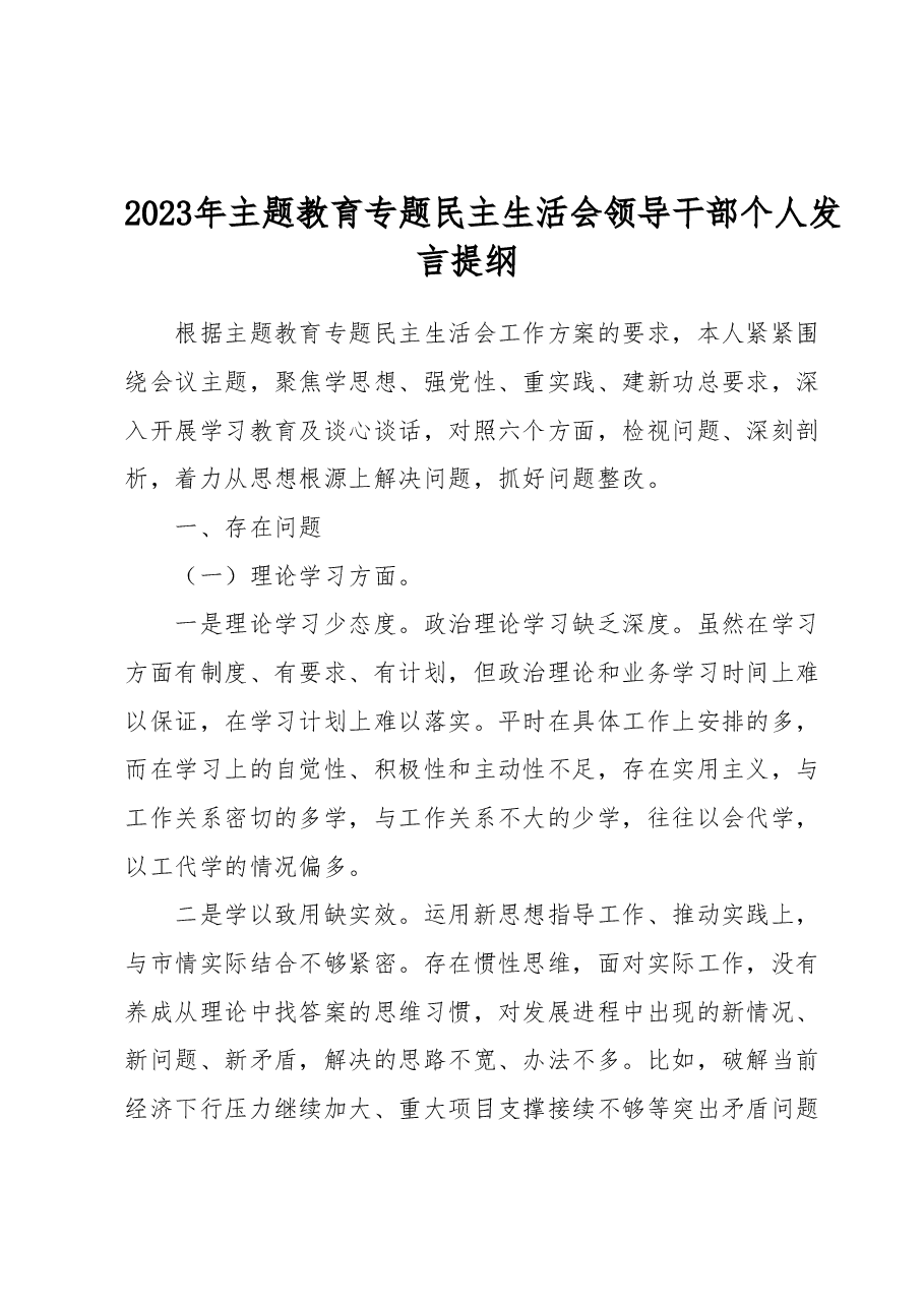 2023年主题教育专题民主生活会领导干部个人发言提纲.docx，第1页预览