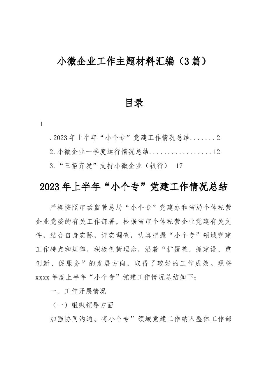 (3篇)小微企业工作主题材料汇编.docx,第1页预览