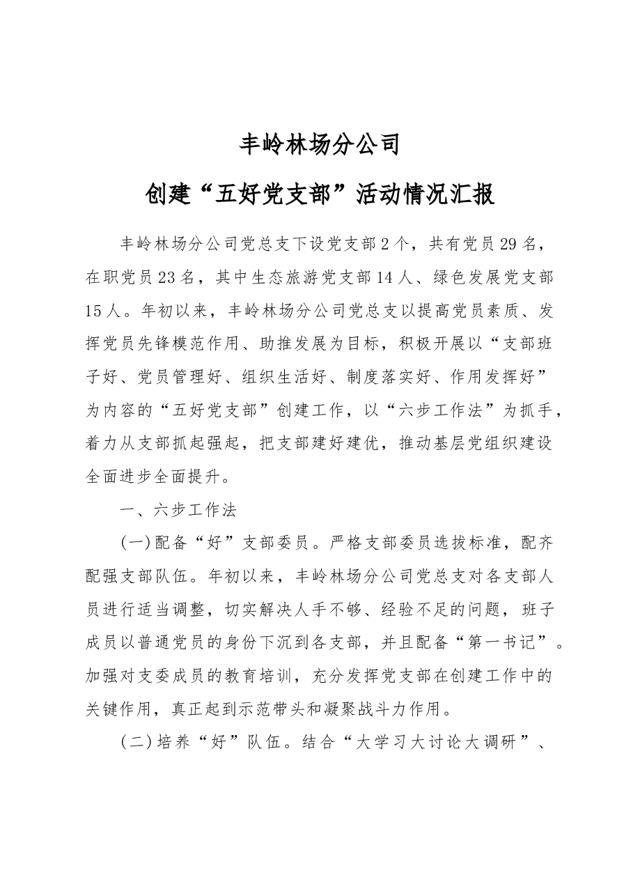 丰岭林场分公司“五好党支部”情况汇报.doc,第1页预览
