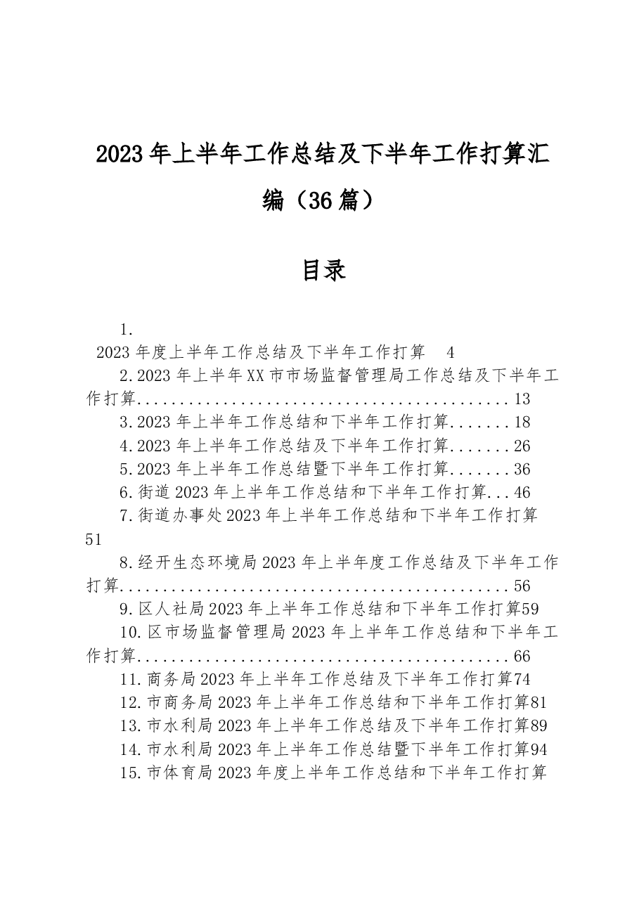 (36篇)2023年上半年工作总结及下半年工作打算汇编.docx,第1页预览