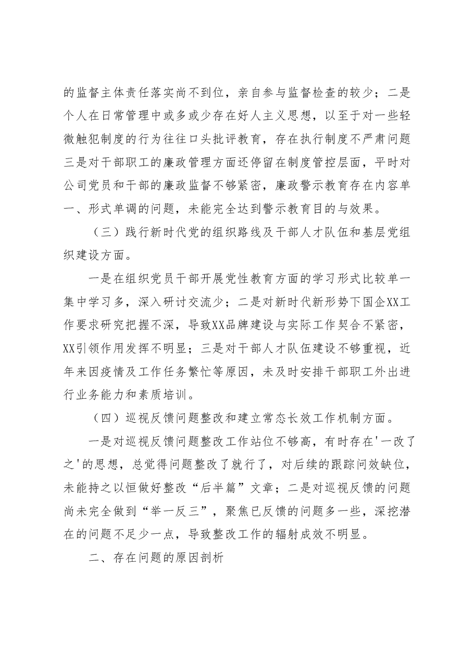 国企公司董事长巡视整改专题民主生活会对照检查发言材料.docx,第2页预览