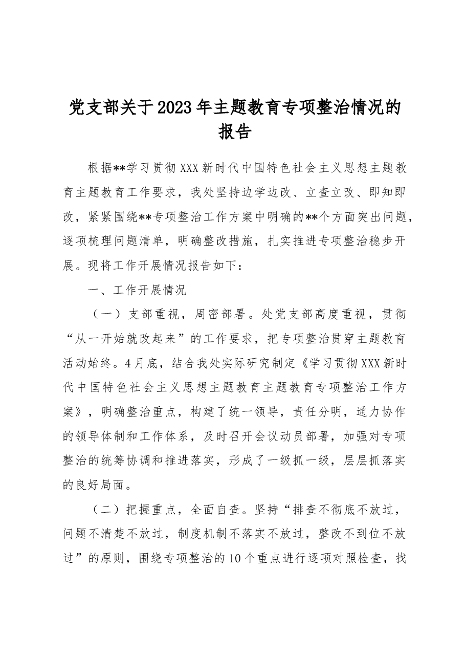 党支部关于2023年主题教育专项整治情况的报告.docx,第1页预览