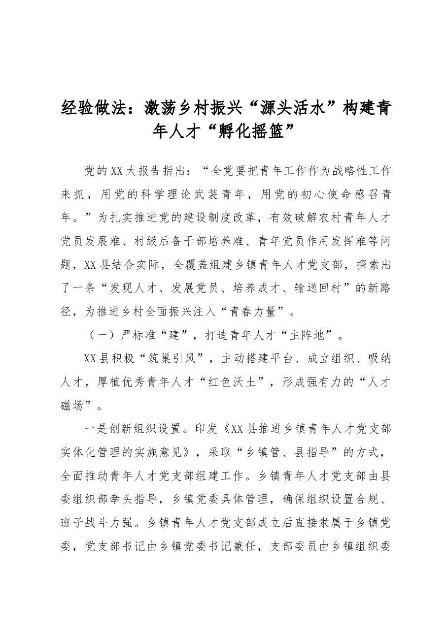 经验做法:激荡乡村振兴“源头活水”构建青年人才“孵化摇篮”.docx,第1页预览