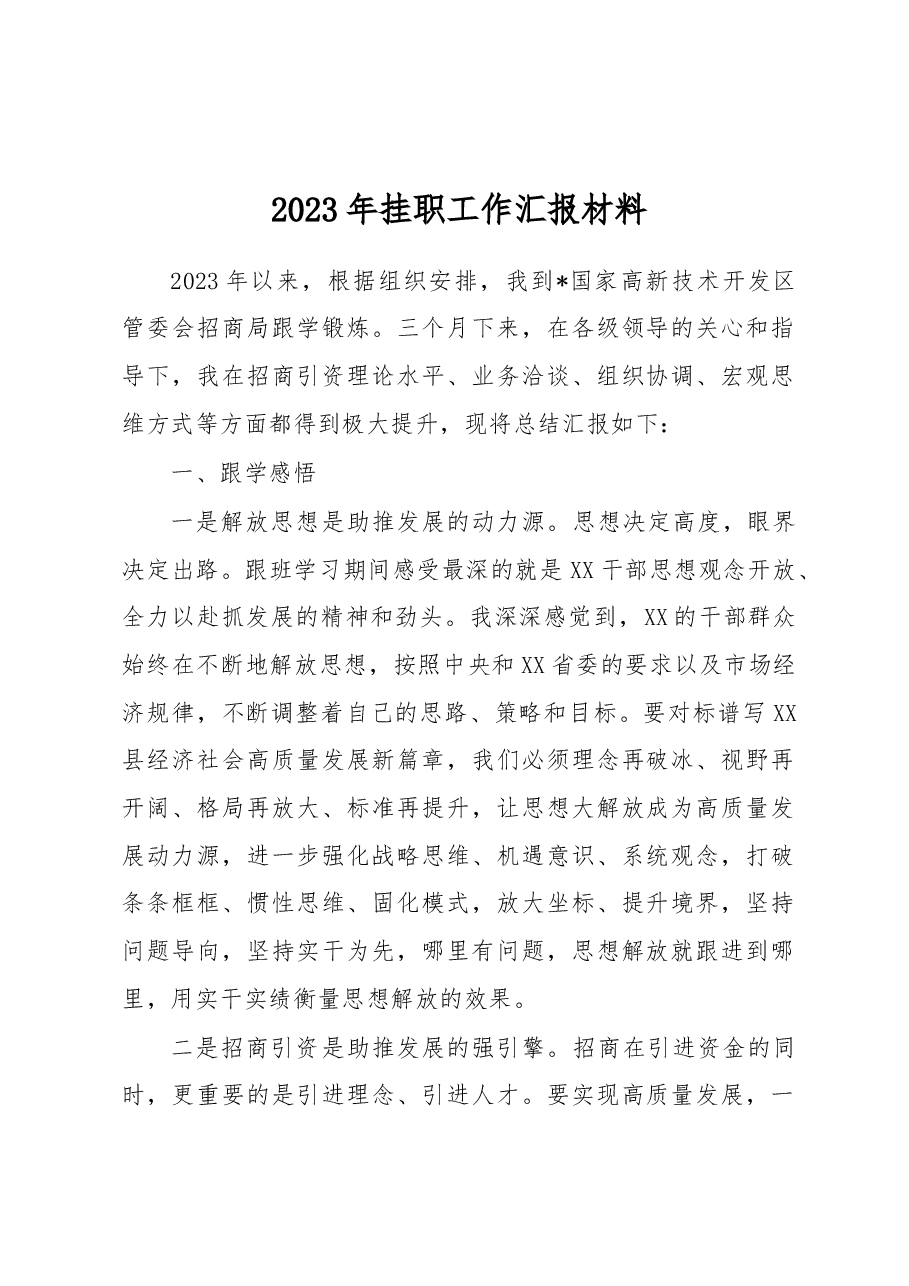 2023年挂职工作汇报材料.docx,第1页预览