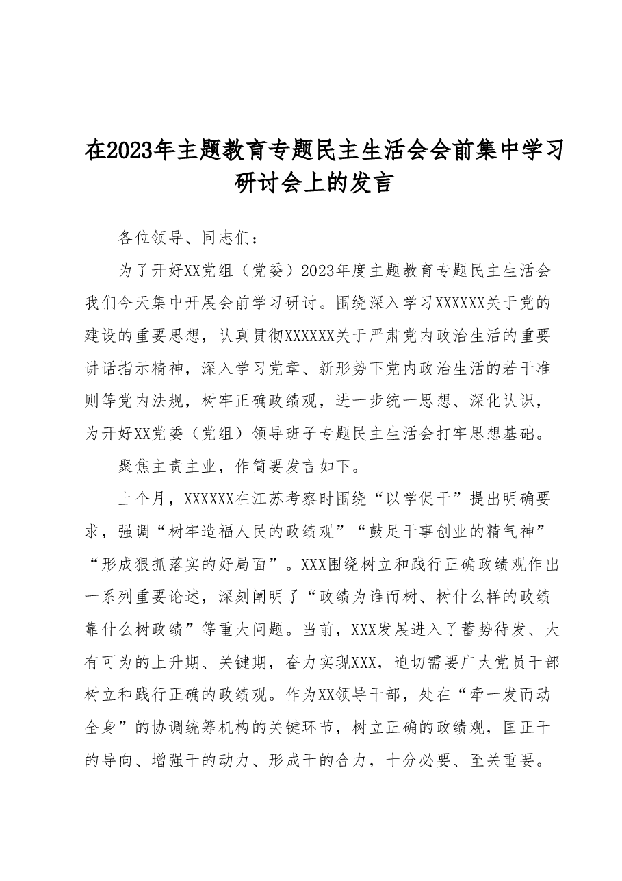 在2023年主题教育专题民主生活会会前集中学习研讨会上的发言.docx,第1页预览
