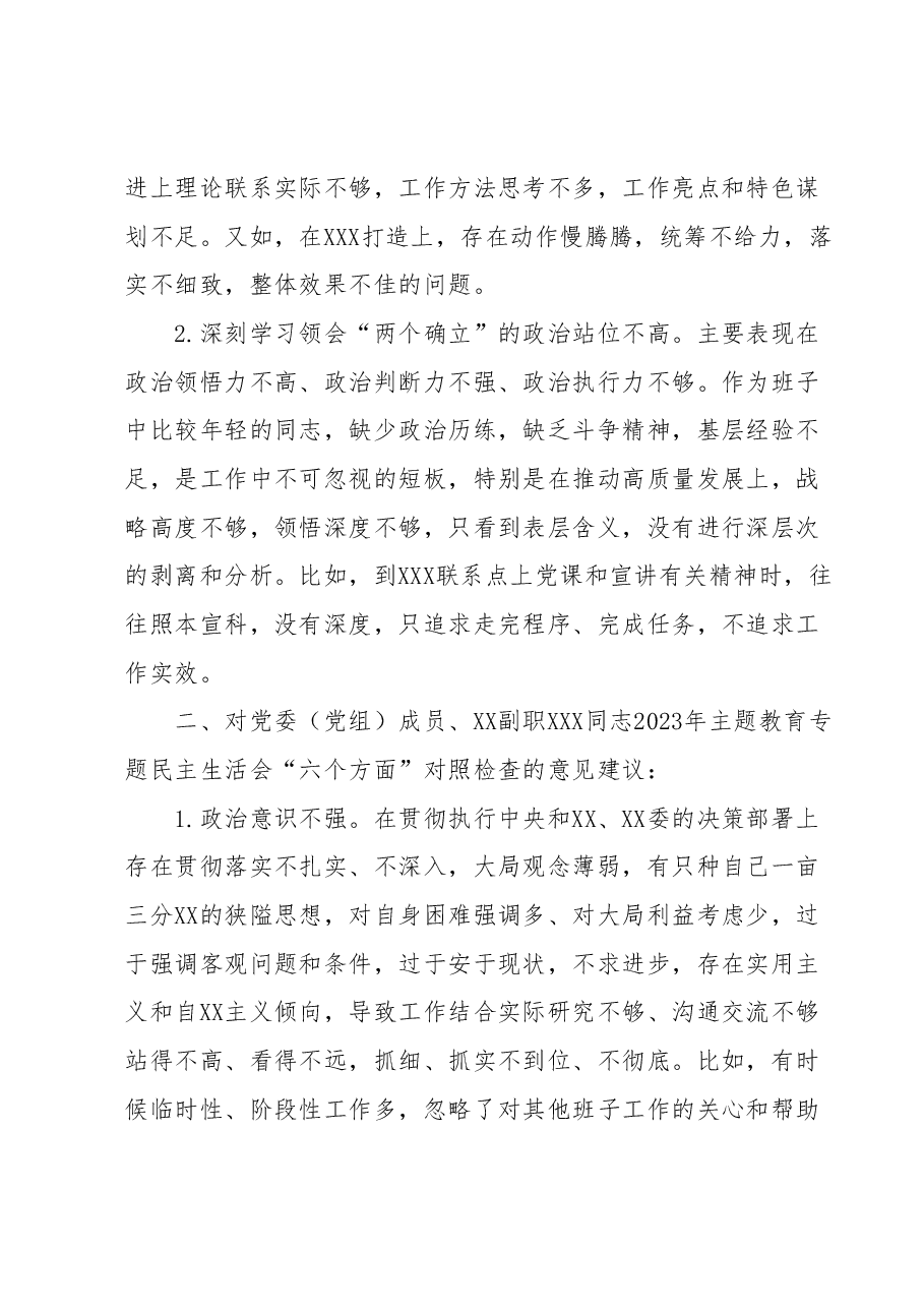 领导干部在2023年主题教育专题民主生活会上对其他班子成员的批评意见(+具体案例).docx,第2页预览