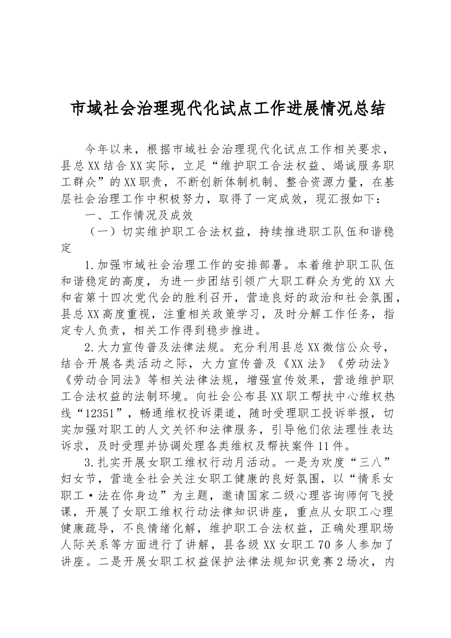 市域社会治理现代化试点工作进展情况总结.docx,第1页预览