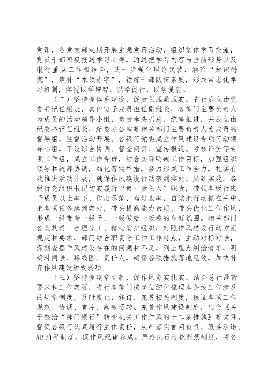 关于全省农行作风建设行动开展情况的汇报.docx,第2页预览