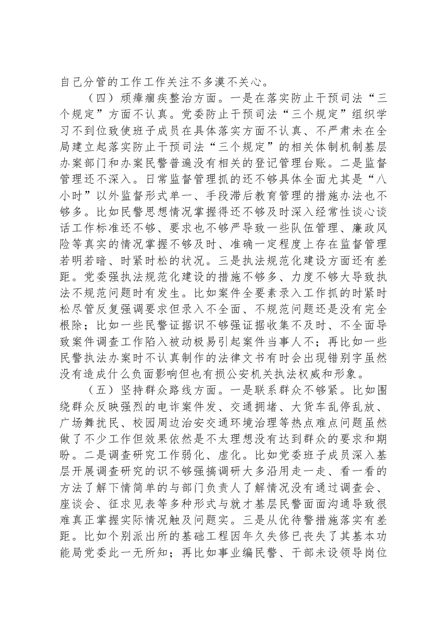 公安局队伍教育整顿专题民主生活会班子对照检查发言材料.docx,第4页预览