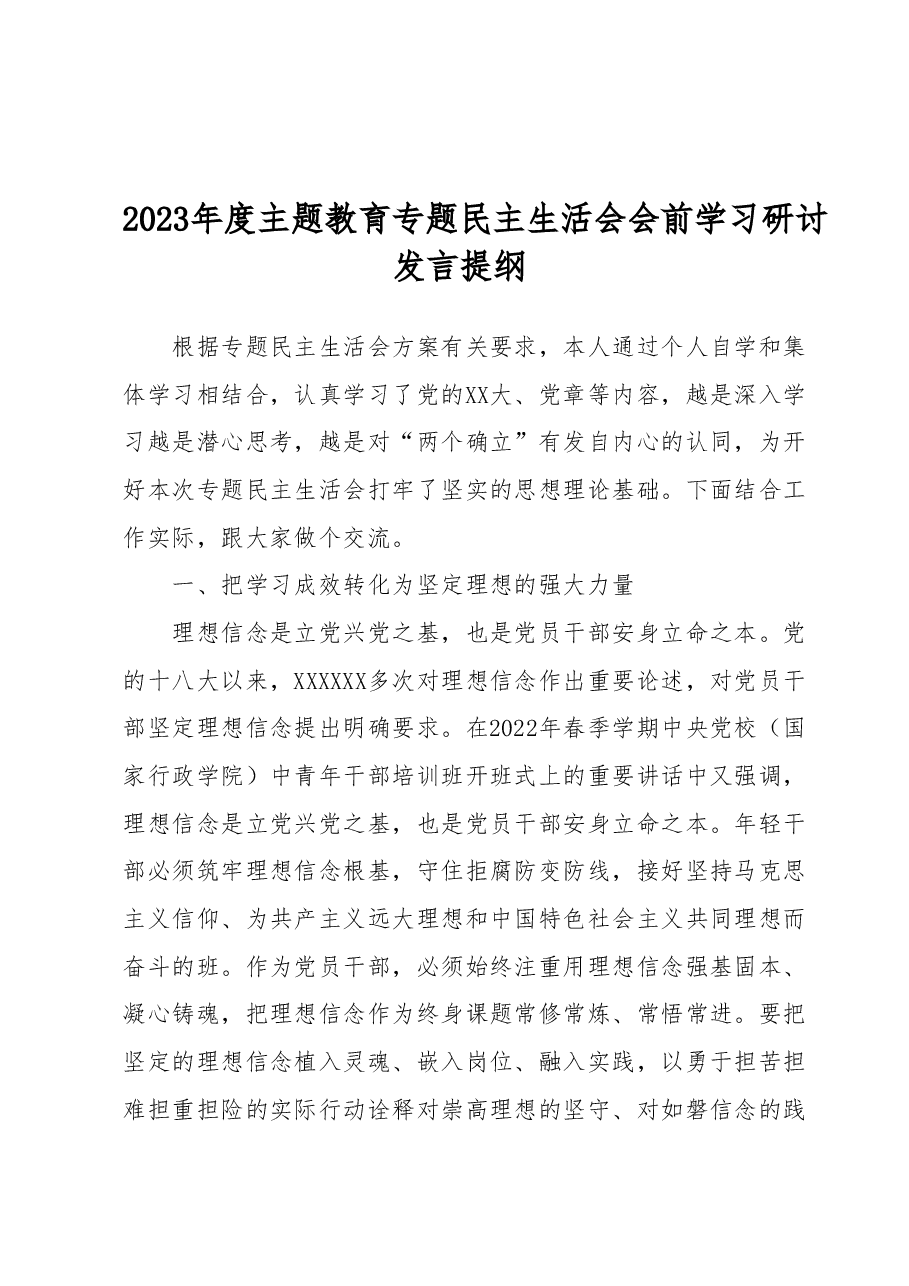 2023年度主题教育专题民主生活会会前学习研讨发言提纲 (2).docx,第1页预览